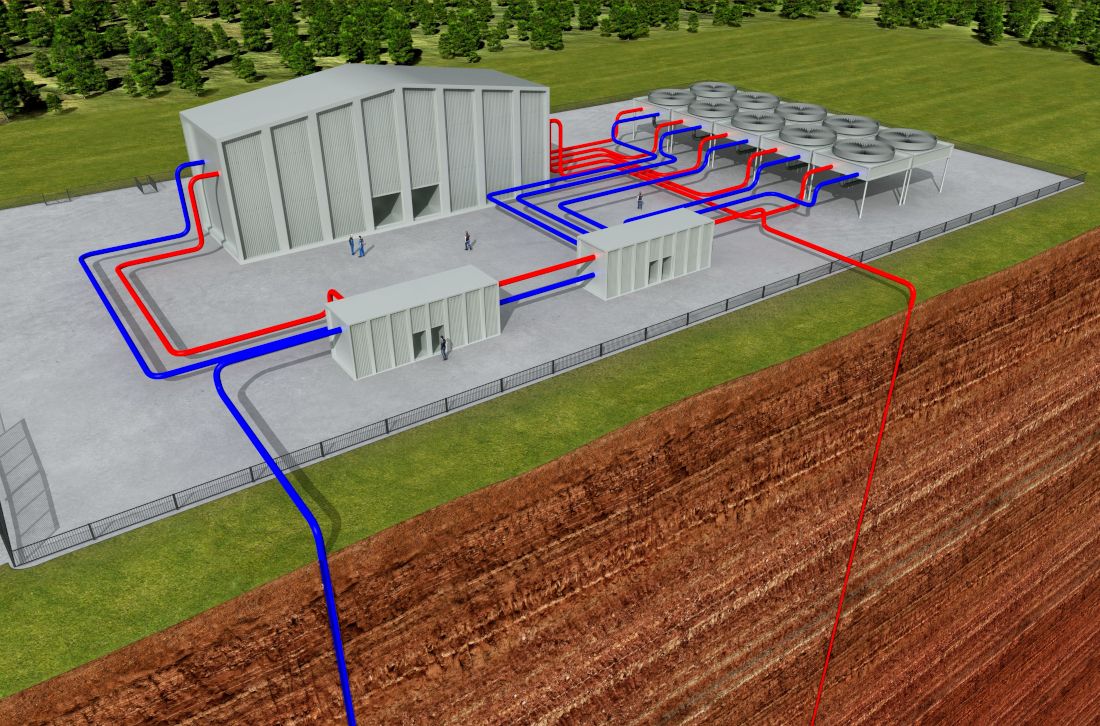 Grafische Darstellung einer Geothermie-Anlage